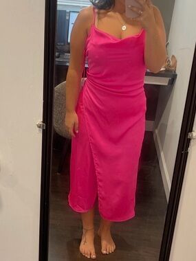 re:named Vibrant Hot Pink Satin Slip Midi Dress NWT